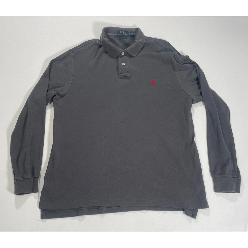 Polo Ralph Lauren‎ Polo Shirt Mens XL Gray Long Sleeve Red Pony Cotton Casual